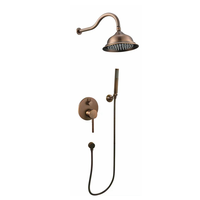 Ensemble de robinetterie de douche en laiton antique poli à double poignée avec cartouche céramique, pommeau de douche pluie et système chaud/froid