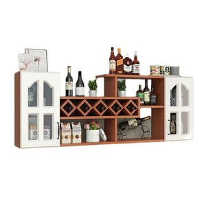 <b>Wall</b> <b>Mounted</b> Wine Rack 1.6m Light Walnut With White Glass Doors Solid Wood Modern <b>Display</b> Storage For Living Room Dining Room - Product Image 5