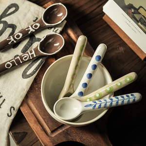 El-boyalı seramik kaşık renkli çay/tatlı kaşık mutfak için, masa ayarı hediye Vintage uzun saplı tatlı kaşık - Product Image 2