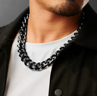 Collier chaîne cubaine Hip Hop en acier inoxydable grande taille, plaqué or 18 carats, tendance, unisexe, noir, personnalité cool