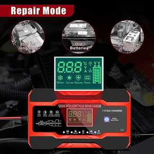 Venta caliente 12V 24V 10A Cargador de batería de coche inteligente Pantalla táctil Reparación de pulso LCD <span class=keywords><strong>Carga</strong></span> de energía rápida Batería de plomo ácido seco húmedo - Product Image 4