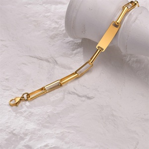 Bracelets chaîne Rolo sans nickel ni plomb en acier inoxydable, bracelet à breloque personnalisable avec barre vierge - Product Image 6