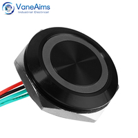 Interrupteurs à bouton-poussoir miniatures LED tricolores de 22 mm, en acier inoxydable, courts, ultra-minces, étanches, à action momentanée, câble 12V24V 1NO, métal noir