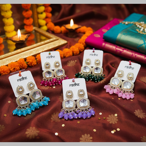 <b>Gold</b> Plated Kundan Stone and Beads <b>Dangle</b> <b>Earrings</b> Elegant Designer Jewelry for Women Festive Wear and Wedding Collection - Product Image 3