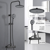 Ensemble complet de robinet de douche à effet pluie mural noir mat avec 4 fonctions pommeau de douche à haute pression