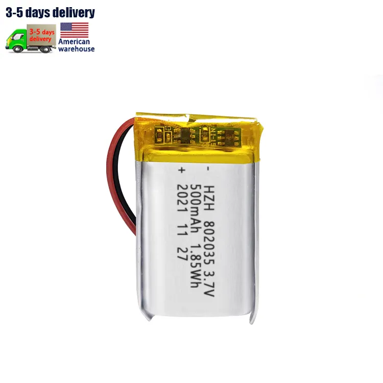 Kc/ce סוללה עם 802035 500mah 3.7v עבור נגן ציוד תקשורת ויברטור 802035 li po