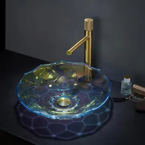独特艺术浴室水晶盥洗室台面玻璃洗手盆lavabo cristal洗手盆洗手盆玻璃水槽水晶盆