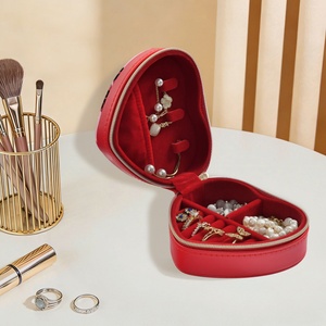 Hot Selling Custom Red Heart Velvet PU Leather Travel Accessory Jewellery <b>Small</b> <b>Storage</b> Organizer Black Heart-shape Jewelry <b>Box</b> - Product Image 6