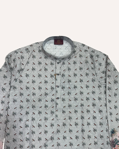 ซื้อชุดคุर्ตาผ้าฝ้ายสีเทาลายเล็กพร้อมลายพิมพ์ขอบเสื้อ ดีไซน์ทันสมัยสไตล์ชาติพันธุ์ เหมาะสำหรับงานเทศกาลและโอกาสทั่วไป - Product Image 6