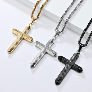 Vertical Horizontal Stripes Religious <b>Cross</b> Anti Non Tarnish Free WaterProof Stainless Steel Fashion Jewelry Pendant Necklaces - Product Image 1