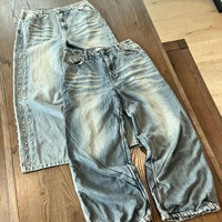 Jeans surdimensionnés à jambe droite, effet délavé, avec poches arrière, style cargo, broderie personnalisée, marque privée