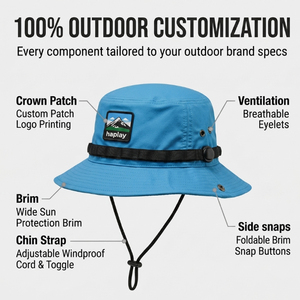 Cappello da Pescatore Unisex con Logo Personalizzato, Resistente ai Raggi UV, per Esterni, con Tesa Larga, Protezione Solare, per Campeggio ed Escursionismo, con Cordino - Product Image 2