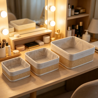 Ensemble de paniers de rangement carrés en bambou naturel avec doublure en tissu, organisateur pour la maison