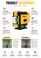 Niveau laser rotatif autonivelant vert pour extérieur, avec trépied, 5 points, idéal pour la pose de carreaux – Conception d'usine