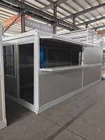 Vouwbare containerkiosk, uitbreidbare prefab containerwinkel, opklapbare luifel, draagbare modulaire foodtruck, winkelruimte, kantoorruimte, keuken