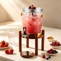 Distributeur de boissons commercial en acier inoxydable FLEY avec tube à glace, robinet de service et support en bois pour les événements de mariage, de buffet et de restauration