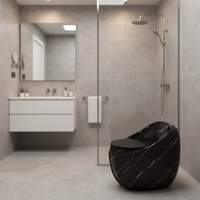 WC monobloc en céramique marbrée de style luxueux, à chasse d'eau siphonique, forme œuf, vente chaude en Asie centrale