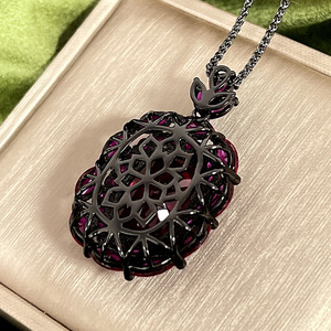Brass Gold Plated Red Corundum Black Jadeite Pendant Necklace 15*20mm Luxury Statement Link <b>Chain</b> Unisex Daily Occasion Wear - Product Image 6