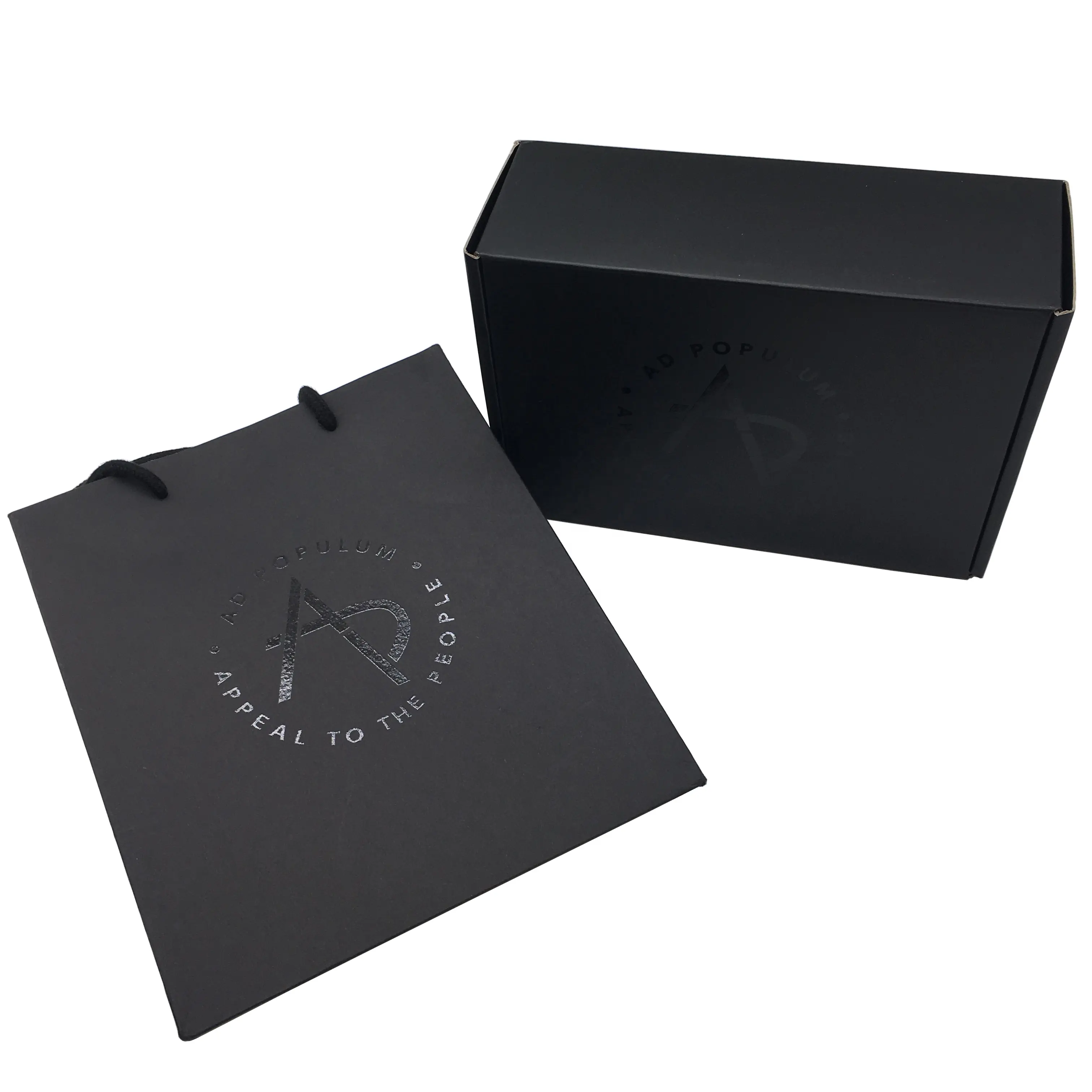 Black on Black Spot Glossy UV Logo Cardboard Candle Packaging Gift Box with Shiny Logo Paper Shopping Bag