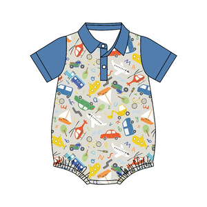 SR4176 Conjunto de pelele de manga corta con estampado de tractor amarillo para bebés y niños, venta al por mayor - Product Image 6