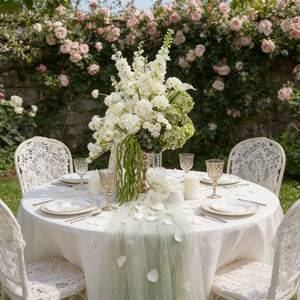 Centres de table en roses artificielles en soie vertes et blanches DKB, décorations de table pour mariage, grandes boules de fleurs en vrac - Product Image 1