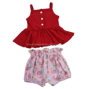 New Style Summer Baby Girls Clothing Sets Flower Strawberry Printed Ruffle Tops & Shorts 2-Piece Sets
