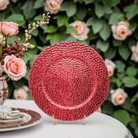 Assiette de présentation ronde classique de 13 pouces en plastique avec motif végétal, couleur personnalisée peinte à la main pour mariages et fêtes