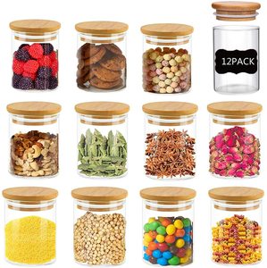 Cylinder Sealed Air Tight Kitchen Glass Jar Container With Bamboo Lid 6 oz Spice jar