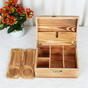 Nouvelle boîte de rangement en bois anti-odeur de grande taille, boîte de rangement personnalisée en bambou avec plateau roulant, ensemble d'accessoires pour fumeurs - Product Image 1