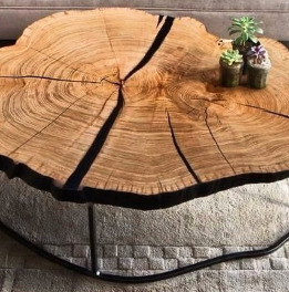 Mesa de Centro Redonda de Madera Maciza con Borde Natural y Base de Acero, Mueble de Sala de Estar de Lujo Contemporáneo - Product Image 2