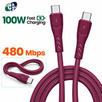 Kabel Silikon USB C ke USB C 100W Sentuhan Lembut PD Pengisian Cepat Transfer Data 480Mbps Kabel Tipe C Warna-warni Dark Cherry