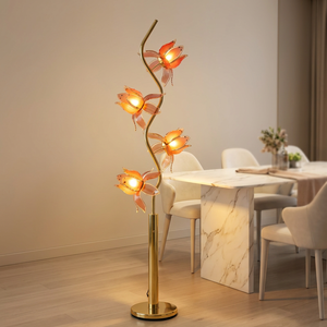 Lotus LED Floor <b>Lamp</b> Wholesale, Accept Bulk Purchase, Curved Golden Metal Stand, Acrylic Petal Cover - Product Image 1