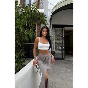 กระโปรงยาวคลุมเข่าเอวจักรวรรดิกระโปรงทรงดินสอแต่งด้วยหนังปักลายและผ้าสแปนเด็กซ์ผ้าไหมธรรมดาประดับโบว์ - Product Image 3