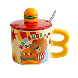 Mug en céramique créatif et mignon en forme d'ours frites, tasse résistante aux hautes températures avec couvercle pour usage domestique - Product Image 5