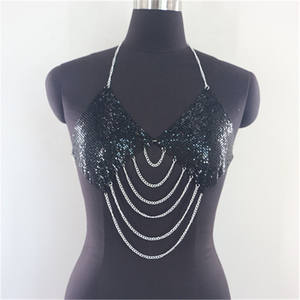 Sexy Chain Mail Backless Halter Tops Golden sin mangas Halter <span class=keywords><strong>Top</strong></span> para <span class=keywords><strong>fiesta</strong></span> en club nocturno - Product Image 2