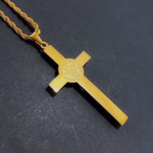 성 베네딕트 십자가 펜던트 목걸이 80mm 스테인리스 스틸 18k 금 십자가 목걸이 기독교 장신구 - Product Image 2