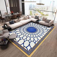 Tapis de sol en laine touffeté à la main moderne au design médaillon en or bleu personnalisé pour le salon et la chambre à coucher