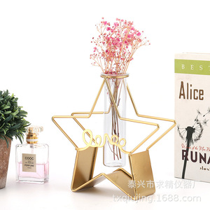 Seeking Excellence Glass Star Vase With Metal <b>Frame</b> For Flower Arrangement Decorative Home Gift - Product Image 1