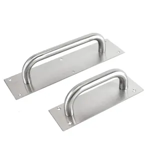 Door Hardware Exterior Door Handle Stainless Steel Pull and Push Handle on Plate