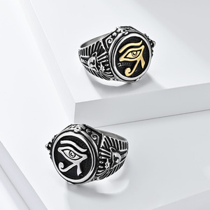 Cross-border best-selling retro-style Egyptian Pharaoh Horus's Eye <b>titanium</b> steel <b>ring</b>, a bold and unique men's accessory. - Product Image 5
