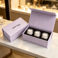Boîte cadeau en papier personnalisée de luxe avec logo imprimé en couleur et insert en mousse noire, boîte cadeau pour ensemble de pots cosmétiques