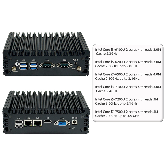 New High Performance Industrial with Intel Core I3 I5 I7 6th 7th Gen 4 Cores Fanless Home Use SSD HDD Industrial Pc