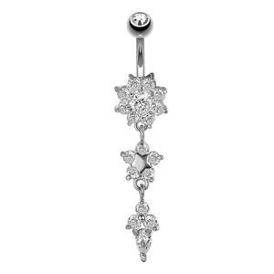 Rốn Vòng rhinestone hoa bụng nút Vòng dangle nút Barbell bụng Thanh cơ thể xuyên đồ trang sức thép không gỉ bụng vòng - Product Image 4