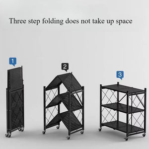 Étagères de rangement pliables en métal à 5 niveaux, organisateur de <span class=keywords><strong>cuisine</strong></span> <span class=keywords><strong>sur</strong></span> pied, tailles personnalisables, étagères mobiles - Product Image 6