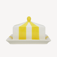 Beurrier en céramique avec couvercle, design rayé, beurrier personnalisé pour comptoir de cuisine, beurrier de ferme, pour table à manger à la maison