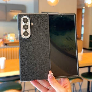 Funda rígida de cuero con diseño de lichi negro, anticaídas, para Samsung <span class=keywords><strong>Galaxy</strong></span> zfold8ultra zfold7 zfold6 zfold5 <span class=keywords><strong>zfold4</strong></span> w26 w24 - Product Image 1