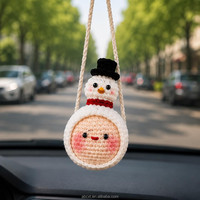 Ornamen Gantung Mobil Natal Rajutan Tangan Santa Rusa Salju Manusia Salju Dekorasi Cermin Spion Pohon Natal