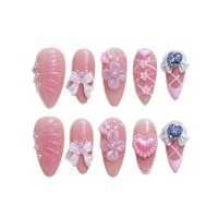 Betifnail – Lot de 10 faux ongles longs roses à motif floral pour l'été, carrés, à presser, en gel souple pour doigts, marque privée
