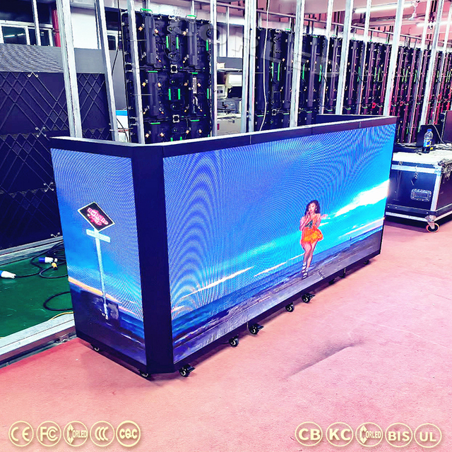 Curved LED DJ Booth Table with 8K Video Wall GOB Waterproof 5-Year Warranty-Portable Stand for Events & Weddings Folding