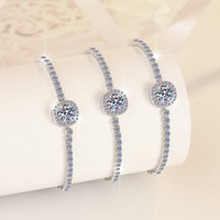 Bracelet de charme carré perlé en argent sterling 925 avec moissanite, pour femme, bijoux de luxe pour usage quotidien, cadeau personnalisé, 5g